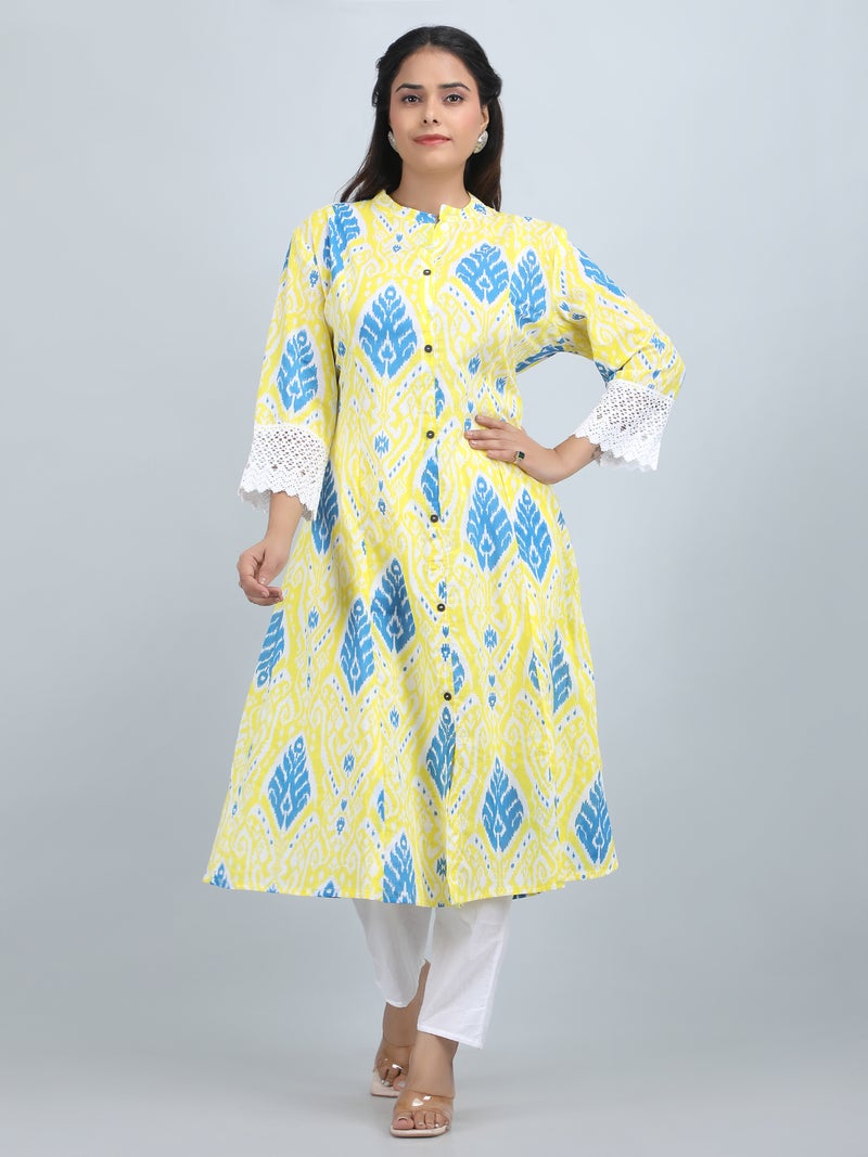 Shifory Floral Print Yellow A-Line Kurti for Women - Image 1